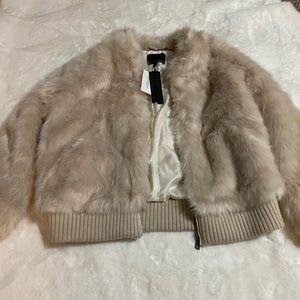 Banana Republic Cream faux fur bomber jacket, size M